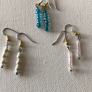 Three pairs earrings made with seed beads